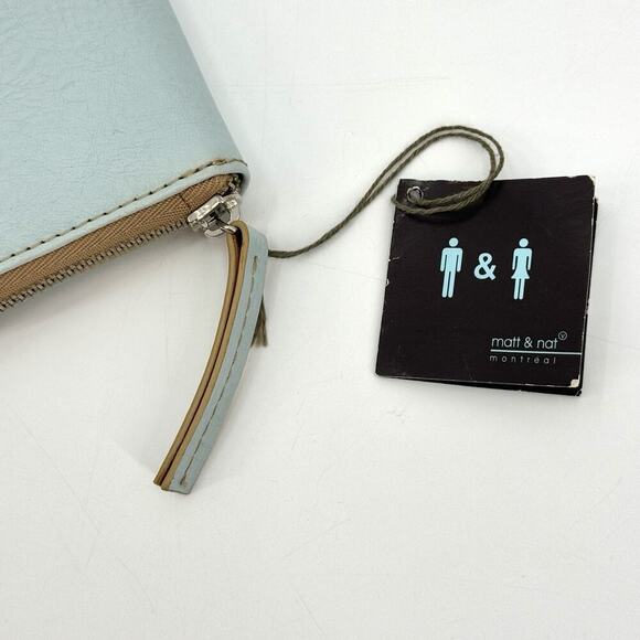 Matt & Nat Long Zip Around Cruelty Free Ethical Vegan Wallet Robins Egg Blue/Tan - Picture 3 of 8